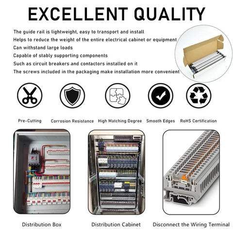 Heavy Duty Aluminum DIN Rail Slotted 35mm Wide 7.5mm High 8 Inch Long Universal Mount Kit With 20 M4x16 Screws And 10 Protective End Caps