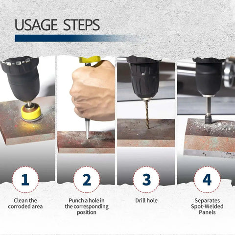 Usage steps for Spot Weld Cutter Set 34 Piece Double Sided Three Eighth Inch HSS Sheet Metal Hole Cutter Auto Body Tools