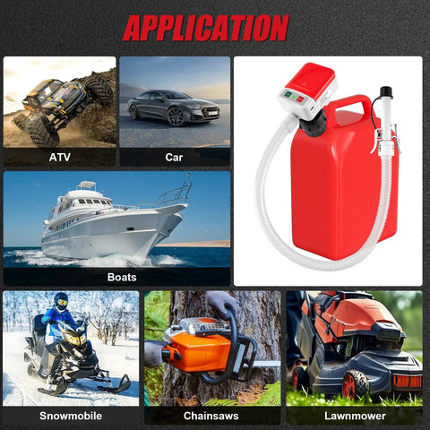 Portable Fuel Transfer Pump with Auto Stop Sensor 3.2 GPM 51 Inch Hose Gas Can Pump with Four Adapters USB or Battery Powered