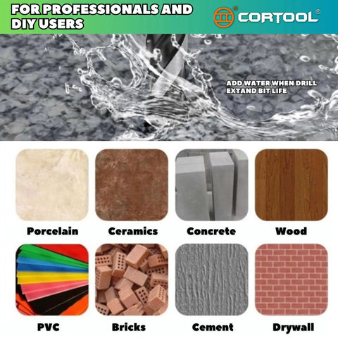 All-Purpose Masonry Drill Bit Set For Tile Brick Cement Glass And More, 12-Piece Carbide Tip drill surfaces include porcelain, ceramics, and wood