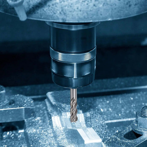 Beefy 13mm Carbide End Mills 4 Flutes CNC Milling Cutter Bits With Straight Shank 2 Pack uxcell for aluminum and steel cutting shown installed on CNC machine.