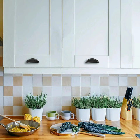 Kitchen cabinets with Matte Black Cabinet Cup Pulls Two And A Half Inch Center To Center Pack Of 10 Durable Metal Drawer Handles installed
