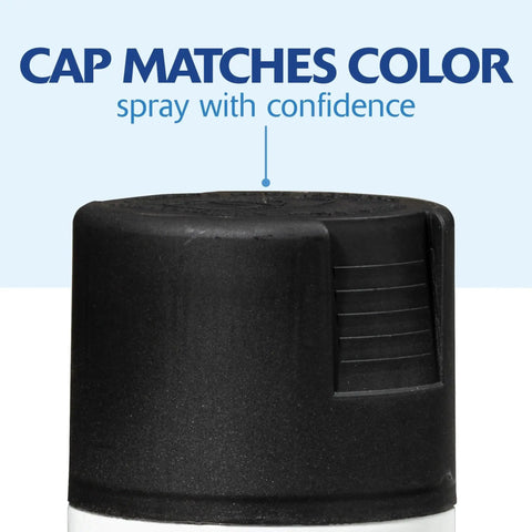 Cap of Oil Based Spray Paint For Interior And Exterior Matte Black 12 Oz 2X Ultra Cover showing color match.