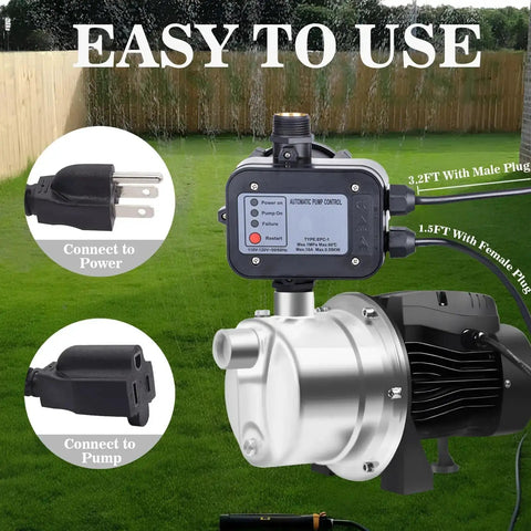 IP65 Automatic Water Pump Controller with Pressure Switch, flow sensor, and visible power connectors for self priming pumps