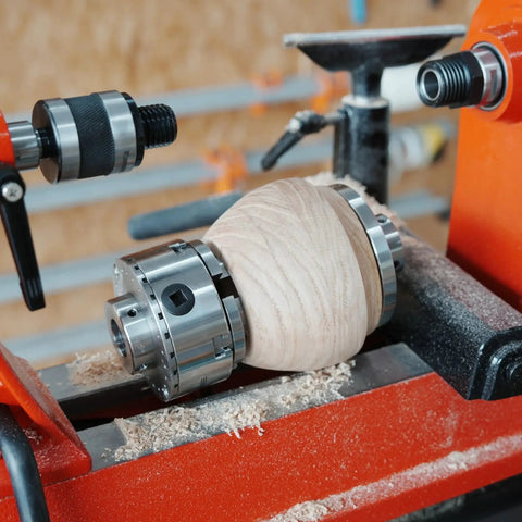 Woodturning Live Tailstock Chuck Adapter Converts Number Two Morse Taper Tailstock To 1 Inch By 8 TPI Thread With Included Morse Taper Arbor For Secure End Mount And Precise Centering on a wood lathe with wood piece mounted