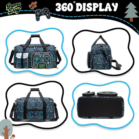 Game Day design on the travel duffle bag from Kids 3 Piece Luggage Set 16 Inch Hardside Suitcase With Spinner Wheels