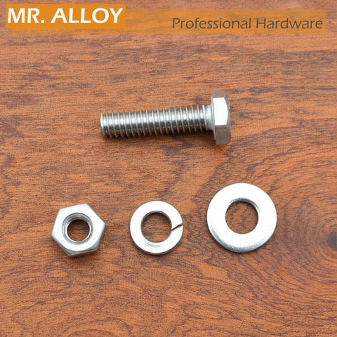 Durable 1/4-20 hex bolt kit with nuts, flat washers and lock washers in premium 304 stainless steel for rust resistance