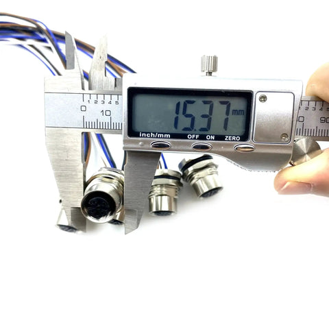 Caliper measuring Two Pack M12 4 Pin A Coded Female Connector Cable 0.5M Front Mount IP67 Waterproof Unshielded Socket