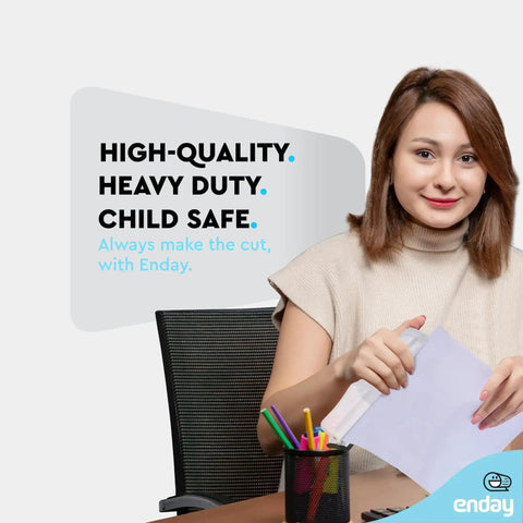Woman using heavy duty 3 hole punch for binders, adjustable 10 sheet metal three hole punch, white finish, home office school.