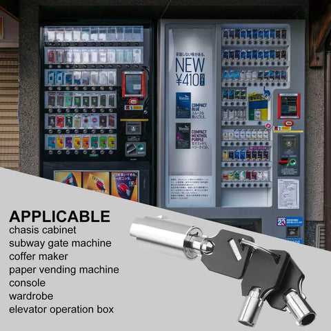 Keyed Alike Vending Machine Lock Set With Tubular Keyway For Coke Soda Pepsi Snack Candy Gumball Machines 5 Locks And 15 Keys Easy One Key Opens All Durable Steel Construction For Most Cabinets LANIAKEA shown with vending machines.