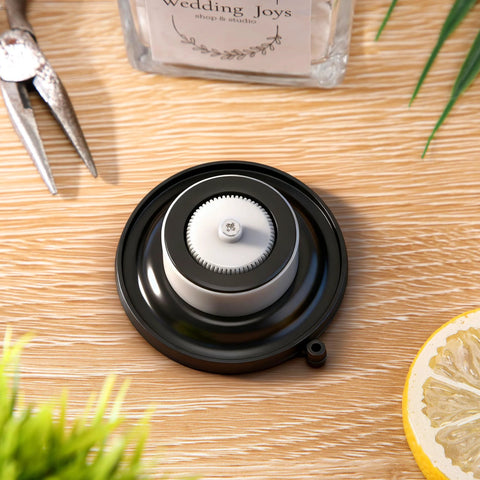 Gulfmew 1'' PGV diaphragm irrigation valve replacement component on wooden desk; white gear and black base