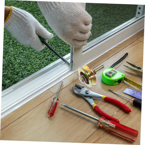 Installation of Heavy Duty Sliding Door Rollers With U Shaped Track For Smooth Motion Replacement Hardware on wooden floor
