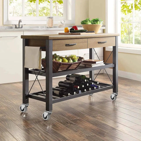Wooden kitchen island cart with drawers and 2 inch rubber swivel caster wheels with threaded stem five sixteenths by eighteen one inch set of four.