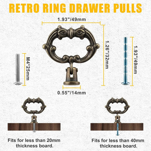 Antique Bronze Drop Ring Cabinet Pulls Set Of Six Heavy Duty Zinc Alloy Drawer Pulls For Kitchen Cabinets And Dressers
