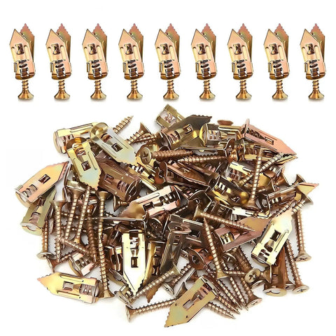 Drywall Self-Drilling Anchors And Screws Kit, 100 Pieces Including 50 Sheetrock Anchors (0.47x1.18 Inch) And 50 Zinc Screws
