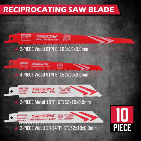 10 Piece Ultimate Reciprocating Saw Blade Set For Wood And Metal Premium 6 And 8 Inch Bi Metal Blades With Storage Box Durable Chromium Vanadium Steel Construction For Tough Cuts And Pruner Saw Blades Kit displayed on chart