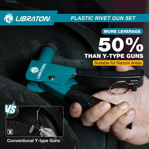 Lightweight 90 Degree Plastic Rivet Gun Kit With One Hand Riveter held in hand for automotive and electronics use