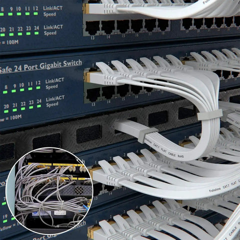 Flat Cat6e Ethernet Cable 25 Ft High Speed Patch Cord With RJ45 Connectors For Router Modem White Neat Cable Management Installed