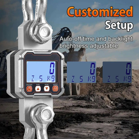 Heavy Duty Digital Crane Scale 22,000 Lb Hanging Scale With Peak Hold Function And Kg And Lb Unit Switching Industrial Grade Weight Measurement Tool For Construction Warehousing And Shipping showing digital display