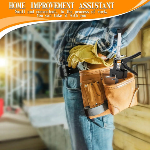 Person wearing tool belt with Labor Saving Arm Jack for Construction and Furniture Lifting 10 Inch Lift 300lb attached