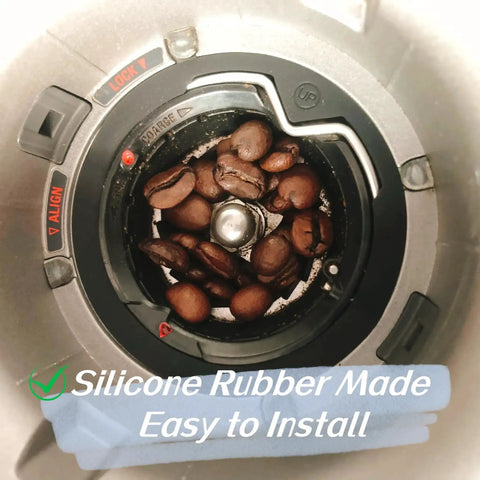 Coffee grinder with Upper Burr Gasket Silicone Seal And Two Felt Washers Replacement Kit For Barista Express Pro Barista Touch And Smart Grinder Pro Coffee Machines BES870XL BES875 BES876 BES878 BES880 Easy Install No Tools Needed Plug And Play, showing coffee beans inside