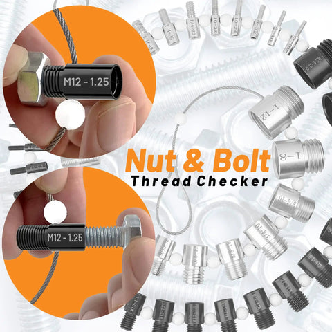 Nut And Bolt Thread Checker High Speed Steel Gauge For Standard And Metric Complete SAE Male Female Gauge With Precise Measurements For Shop Pros Mechanics Builders And Engineers Stalye, showing various sizes and threaded bolts.