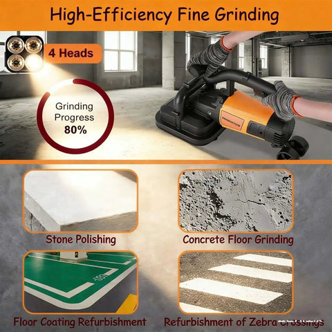 Beast 3800W Concrete Floor Grinder With Six Speed Planetary Polisher being used on a concrete surface for grinding and smoothing.