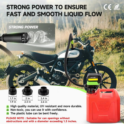 Fuel Transfer Pump With Auto Stop Sensor 3.2 GPM Portable Gas Can Pump with hose attached to a red fuel container.