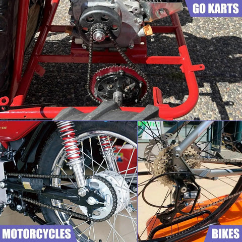 35 Chain Go Kart Roller Chain With Chain Breaker Replacement For Go Carts Mini Bikes Dirt Pit Bikes And Motorcycles Powersports Parts 95 Links Master Link 35 Pitch Durable And Reliable Fit For Sprockets on go kart, motorcycle, and bicycle wheels.