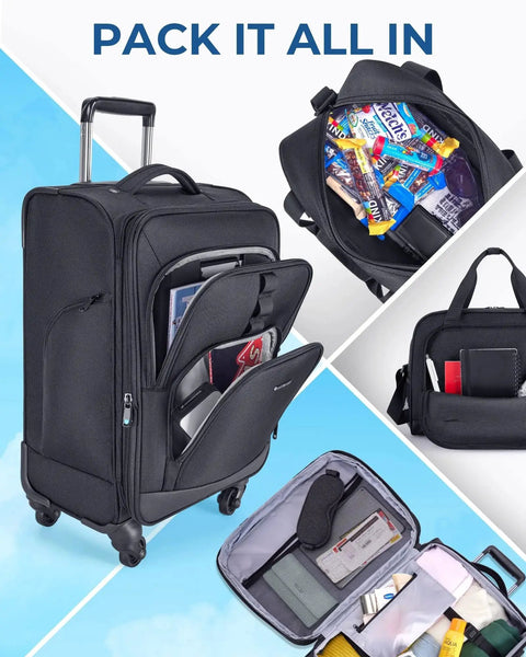 Expandable 20 Inch Carry On Luggage Airline Approved With Spinner Wheels Lightweight Suitcase For Family Travel In Black BagSmart