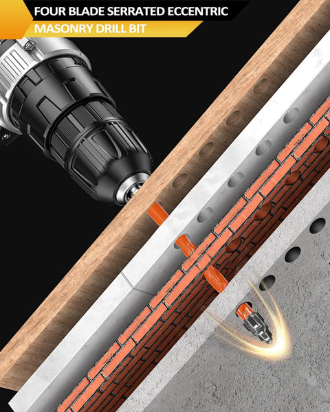 Four Blade Serrated Eccentric Masonry Drill Bit Set For Concrete Brick Tile Marble And More Ten Pack Carbide Bits drilling brick
