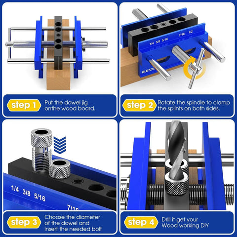 Upgraded 6.7 Inch Self Centering Doweling Jig Kit For Precise Wood Joints Adjustable Width Drilling Guide With Six Drill Bushings