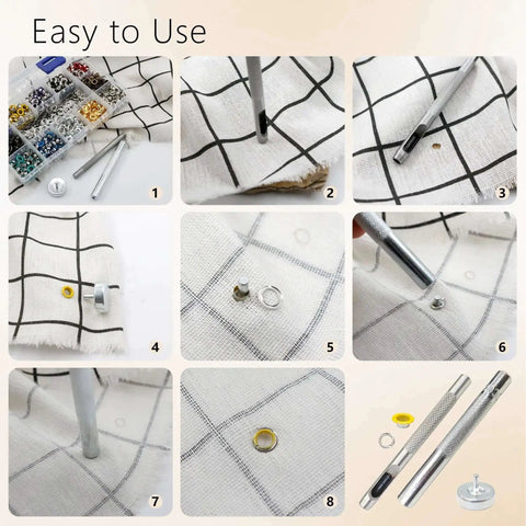 Three Sixteenths Inch Metal Eyelets Grommets Kit With Boxed Installation Tools 600 Pieces In 12 Colors easy installation on fabric