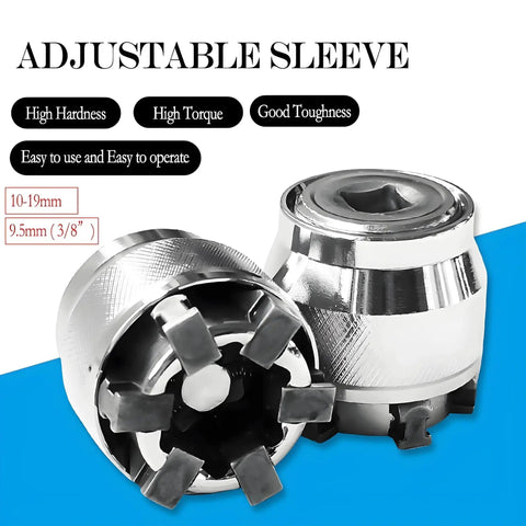 Universal socket sleeve converter for 3/8 in drive by Amazon; adjustable 10-19 mm, chrome-plated metal