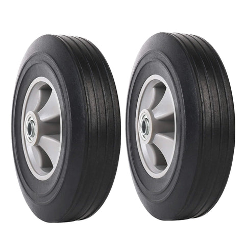 Two Pack Flat Free Ten Inch Solid Rubber Tires And Wheel Set For Hand Trucks Dollies And Wheelbarrows Five Eighths Inch Axles