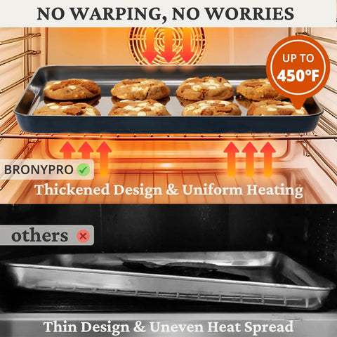 Stainless Steel Baking Sheet Set With Wire Racks Includes 3 Pans And 3 Racks In 9 12 16 Inch Sizes Non Toxic shown in oven baking cookies