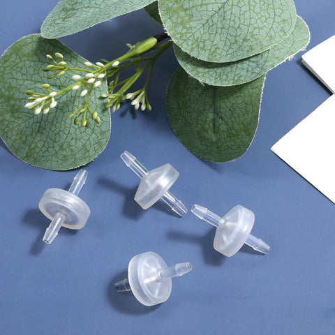 Plastic check valves, 10-pack, 1/8 in with 3 mm hose barb fittings, clear