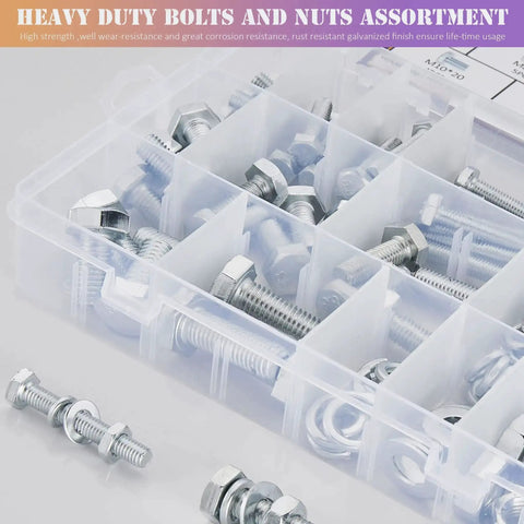 All In One Heavy Duty M6 M8 M10 Nuts Bolts Set With Washers Nine Most Common Sizes 188 Piece Hex Machine Screws Zinc Alloy Steel Grade Eight Eight Bulk Hardware Kit For Home Garage And Do It Yourself Projects in clear case