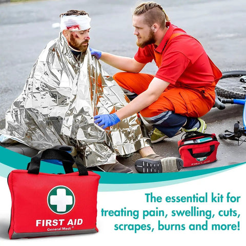 Bright Reflective 309 Piece First Aid Kit With Bandages Moleskin Pad And Emergency Blanket In A High Visibility Bag for travel