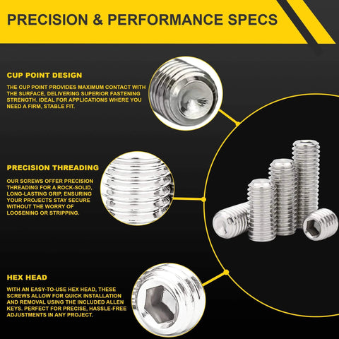 Set Screws Assortment Kit With Allen Keys 240 Pieces Stainless Steel 304 Cup Point Hex Socket Set Screws Details