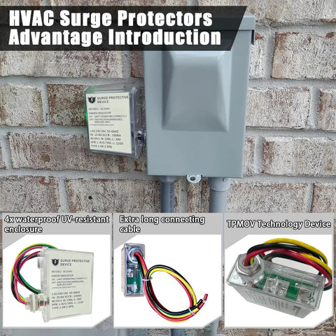 Whole House HVAC Surge Protector With TPMOV Tech, watertight enclosure, lightning protection, triple modes L G, L L, L N, 120/240 VAC