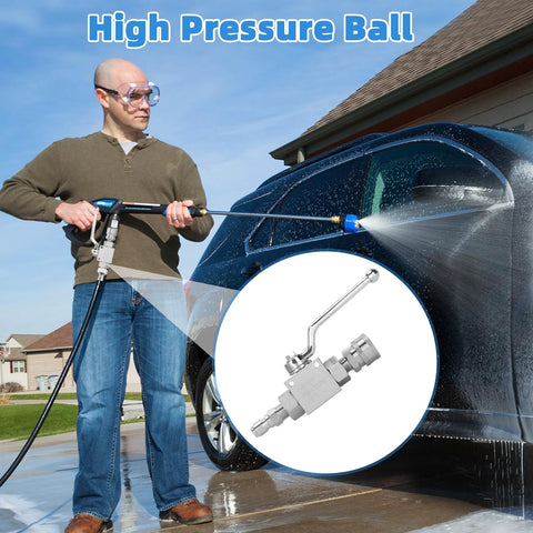 Two-pack heavy-duty pressure washer ball valve kit with 3/8 inch quick disconnect; stainless steel high-pressure valves