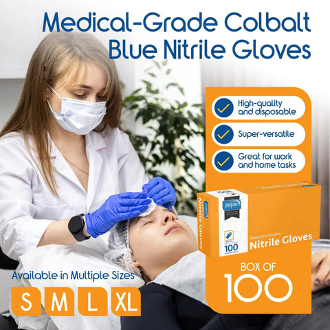 Cobalt Blue Nitrile Disposable Gloves Powder Free For Medical Exams Cooking Cleaning Ambidextrous Large Durable Protective Latex Free Medical Grade For Clinic Kitchen Lab Use Box Of 100 Pack in use