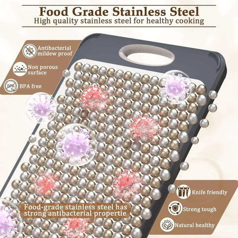 High-quality food-grade stainless steel with antibacterial properties, suitable for kitchen use, shown with close-up detail.