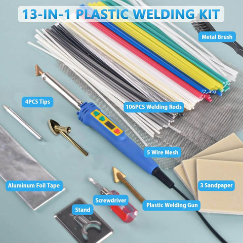 Powerful 150W LED Digital Adjustable Temperature Plastic Welder Kit With 106 Welding Rods And 4 Tips Plus A 3 In 1 Soldering Iron