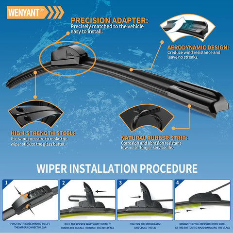 OE Replacement Windshield Wiper Blades Set For Toyota RAV4 2013-2018 Front And Rear, installation guide and features visible.