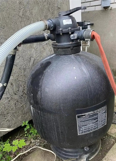 1.5 Inch Pool Replacement Hose For Above Ground Pools attached to black filtration system, showing connections and fittings.