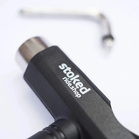 Tool included with Reds Bearings 8 Pack For Skateboards Longboards Scooters And Spinners, black with stoked rideshop logo