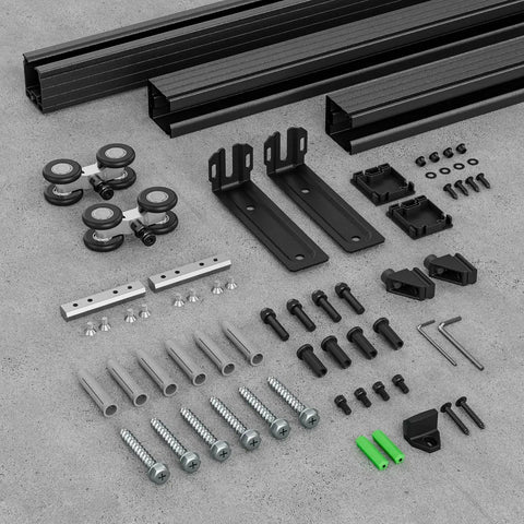 Complete Ceiling Mount Box Rail Barn Door Hardware Kit For Single Door Applications Up To 35.4 Inches Wide on gray surface