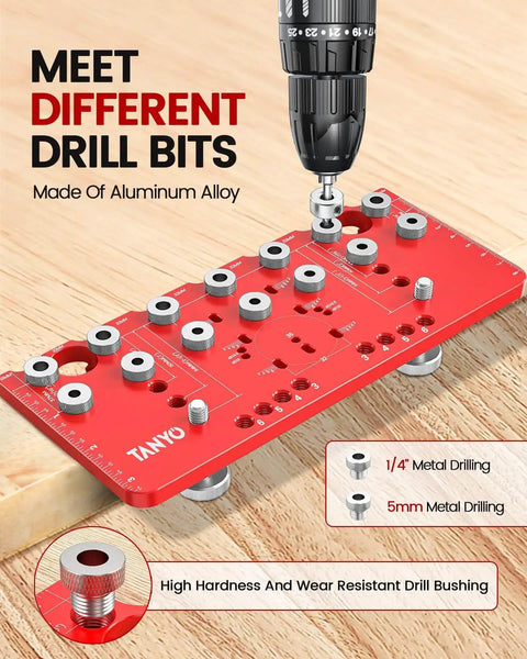 Two In One Shelf Pin And Hinge Jig With Adjustable Quarter Inch Drilling Guides, Lightweight Aluminum Cabinet Hardware Jig For 5mm Straight Holes, A Handy DIYer Woodworking Drill Guide For Cabinets And Shelves with multiple metal drill sleeves